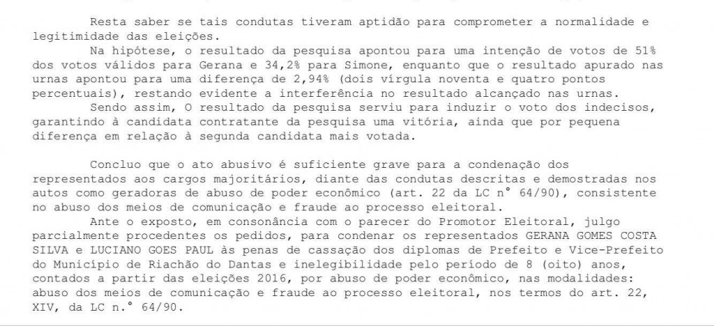  Parte da decisão do juiz da 4ª Zona Eleitoral